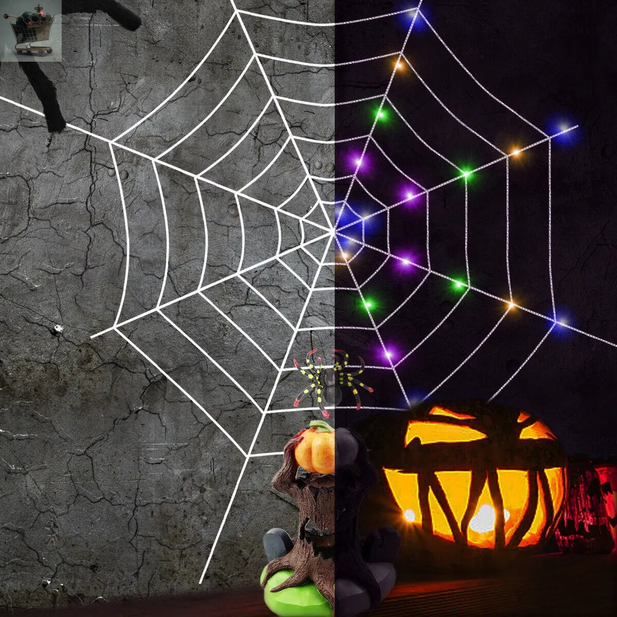 100 Led Halloween Decoration Giant Spider Web Lights Party Royalcart