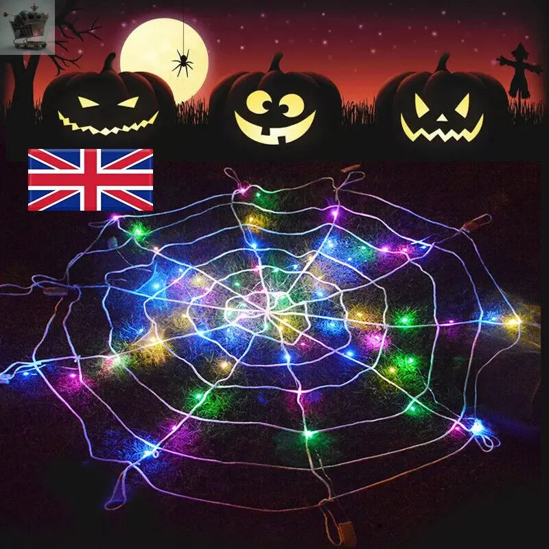 100 Led Halloween Decoration Giant Spider Web Lights Party Royalcart