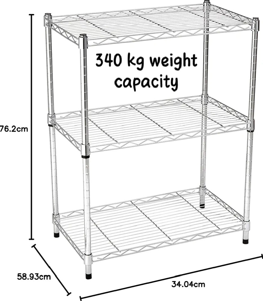 Multi Shelf Narrow/Wide Storage Unit With Height Adjustable Shelves & Levelling Feet Chrome Royalcart
