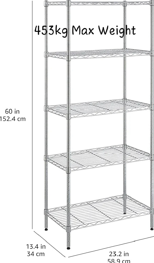 Multi Shelf Narrow/Wide Storage Unit With Height Adjustable Shelves & Levelling Feet Chrome Royalcart