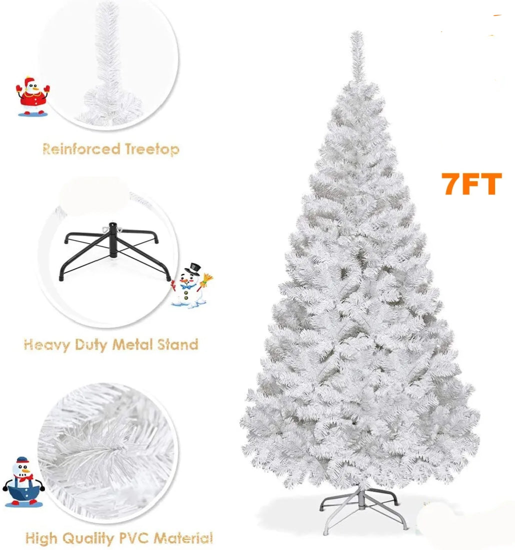 White Christmas Tree with Blue LED Lights Traditional Bushy Pine Xmas Tree Decor