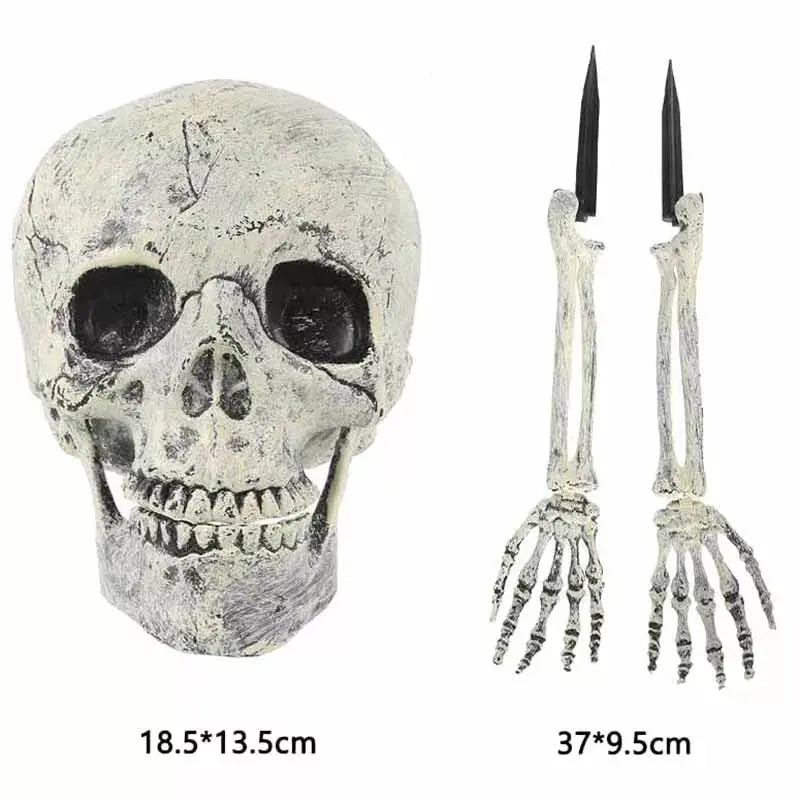 3X Realistic Halloween Skeleton Stakes Scary Skull Head Arm Garden Outdoor Decor - Royalcart