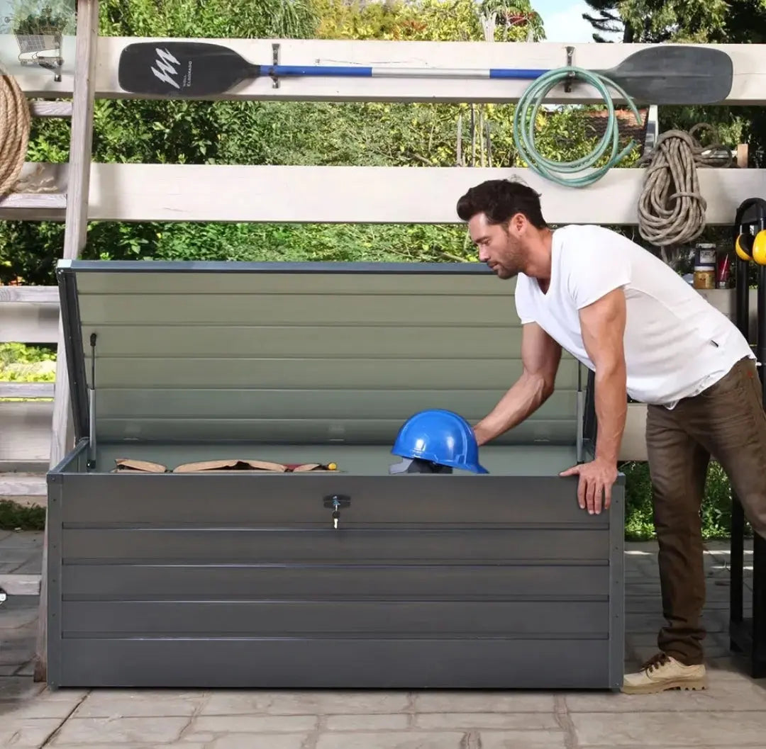 400L Heavy Duty Storage Box Outdoor Garden Metal Chest Cushion