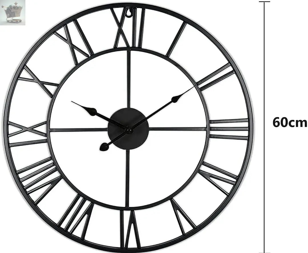 60 cm Large Black Vintage Metal Roman Numeral Clock Antique Skeleton Hanging Wall Clock Royalcart