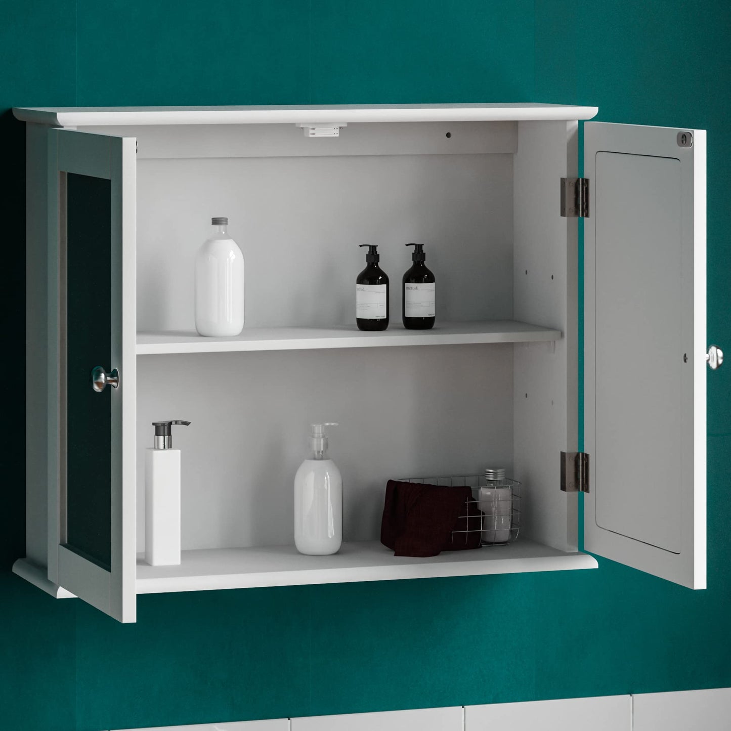 Double Door Mirrored Bathroom Cabinet Storage Cupboard Wall Mounted Royalcart
