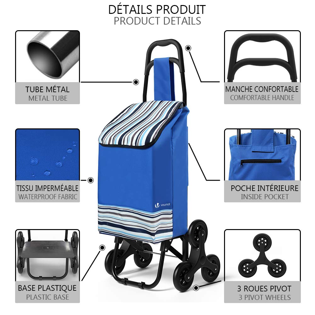 6 Wheels Folding Shopping Trolley Stair Climbing Shopping Cart Grocery Trolley