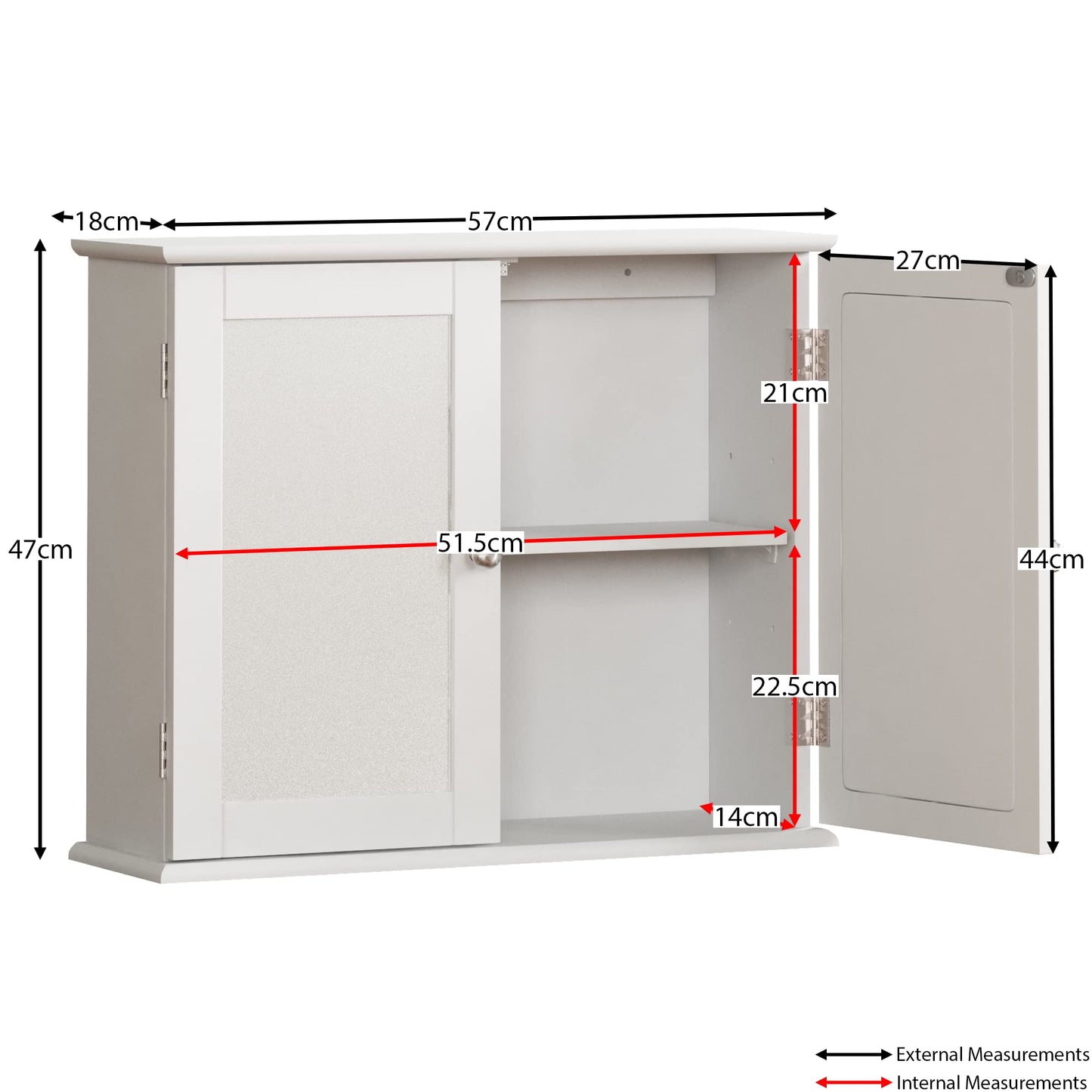 Double Door Mirrored Bathroom Cabinet Storage Cupboard Wall Mounted Royalcart