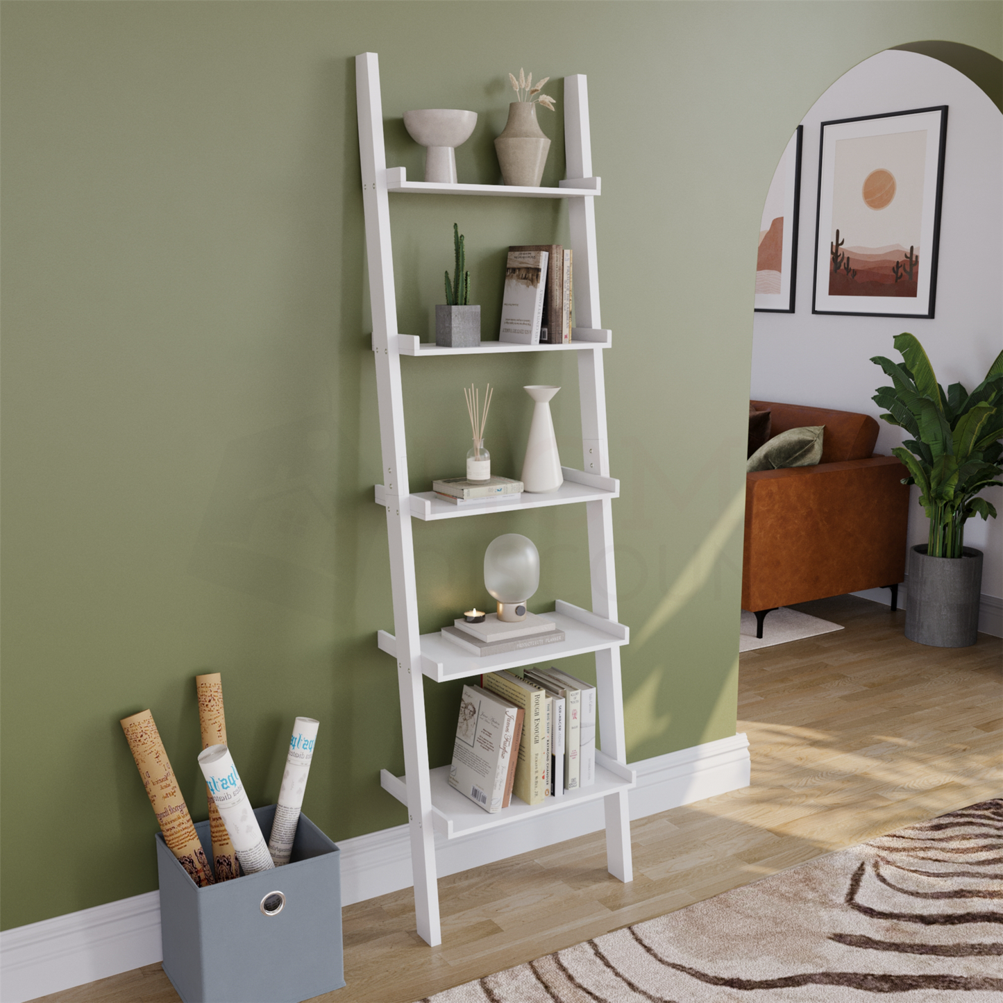 5 Tier White Ladder Shelf Bookcase Display Storage Shelving Royalcart
