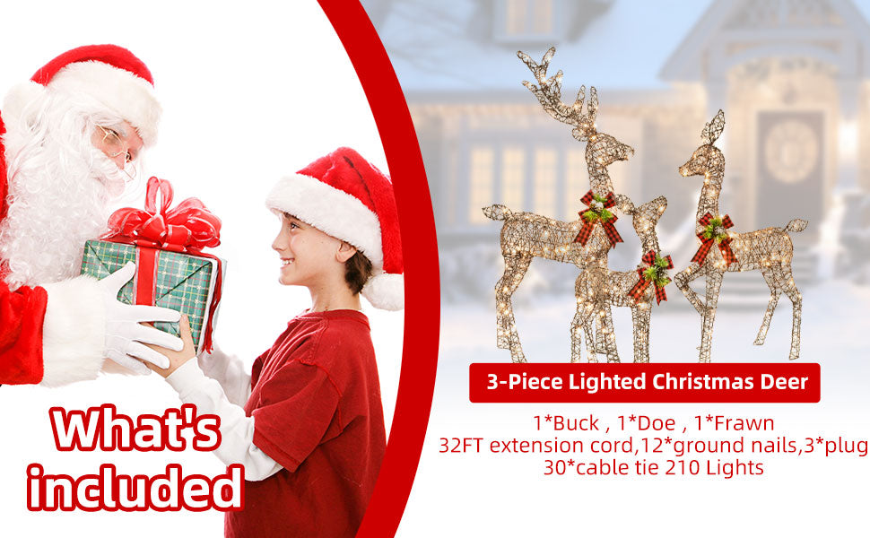 Christmas Decoration Deer 3 Piece Light up Christmas Decor Reindeer Family Set