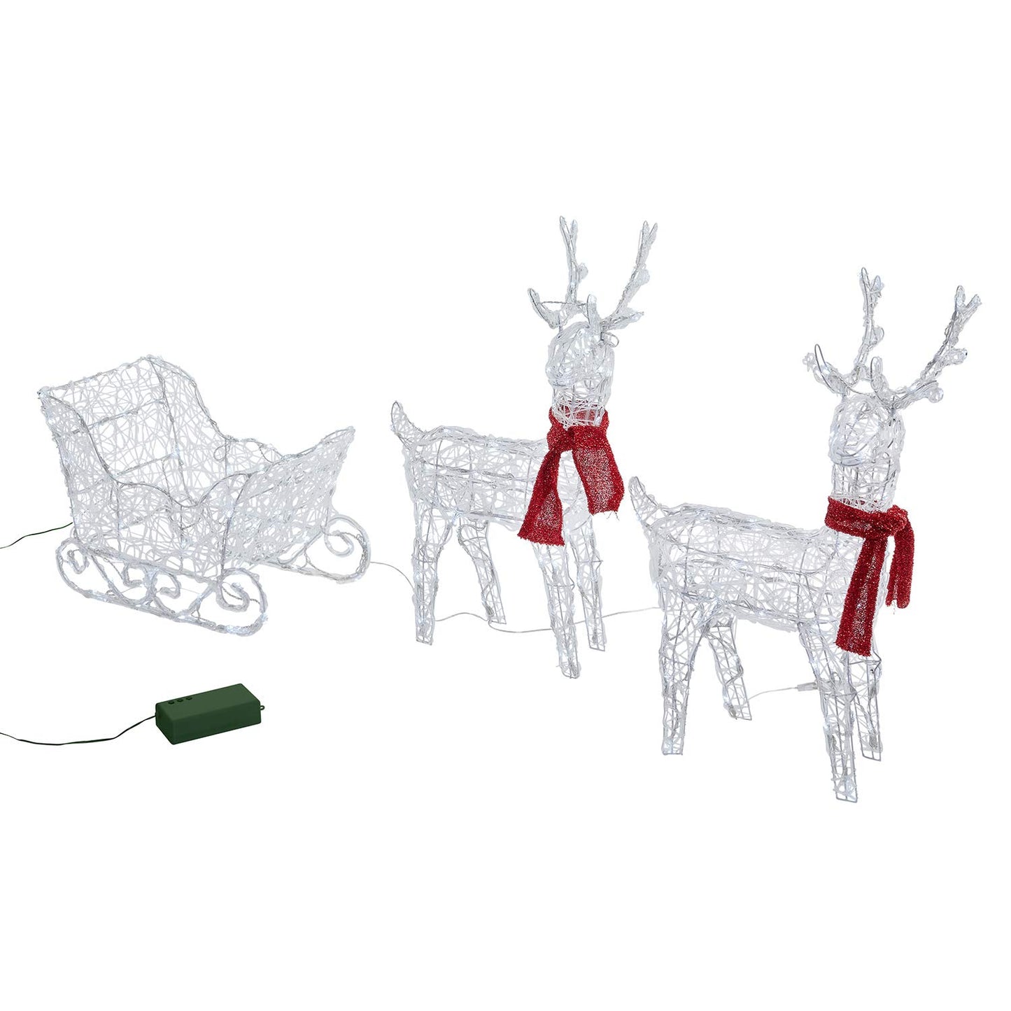 Christmas Battery Operated Figure Light Up Acrylic Reindeer & Sleigh Garden Decoration with LEDs