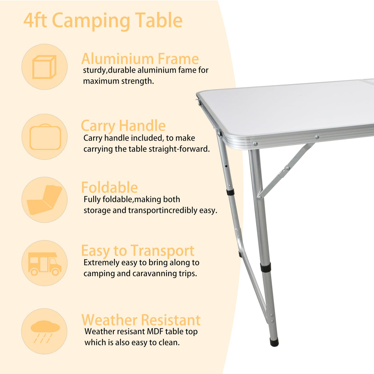 4FT heavy-duty folding table camping table next day delivery