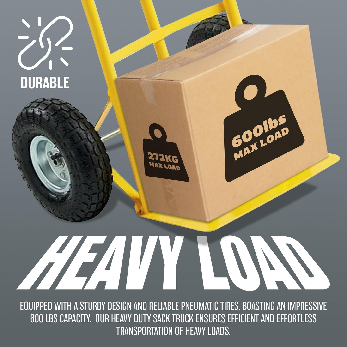 600lb Heavy Duty Sack Truck Industrial Hand Trolley With Pneumatic Tyre Wheel