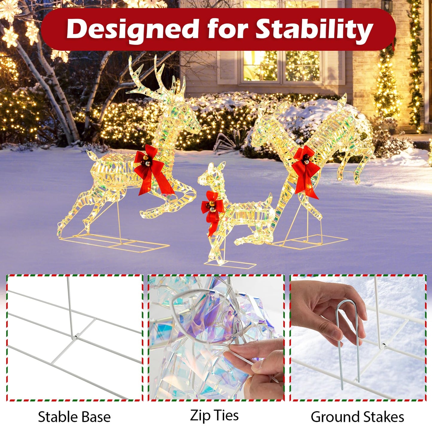 Light Up Reindeer Family, 3 Pieces Garden Christmas Figure Decorations with 230/255 Warm White Lights