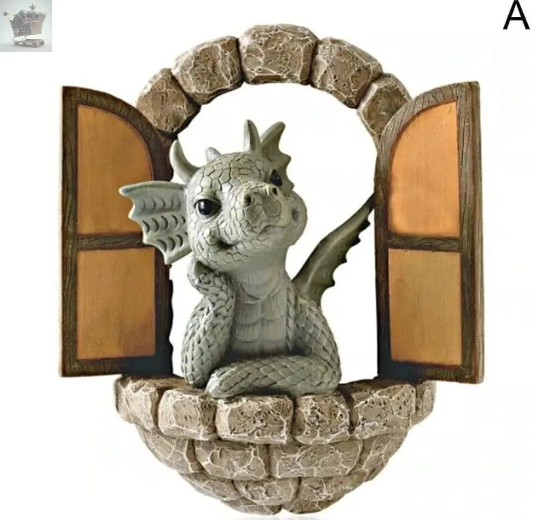 Dragon Sculpture Wall Decoration,Lovely Resin Garden Dragon Statue,Little Dragon Meditating Royalcart