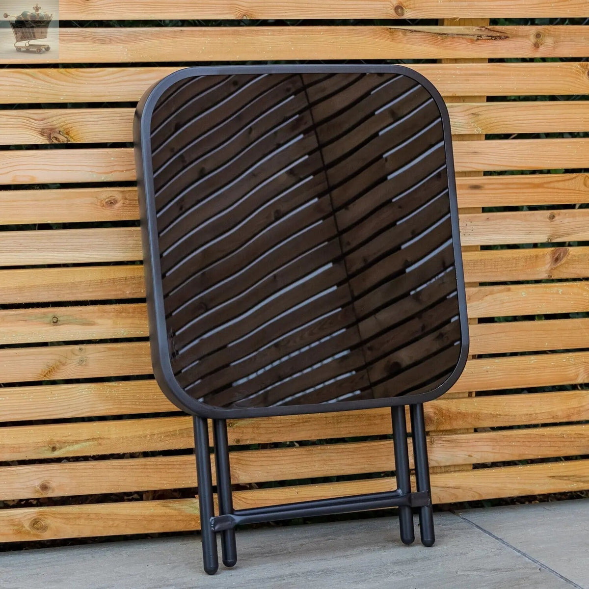 Garden Furniture Glass Top Side Table Patio Rattan Foldable Drinks Coffee Black Royalcart