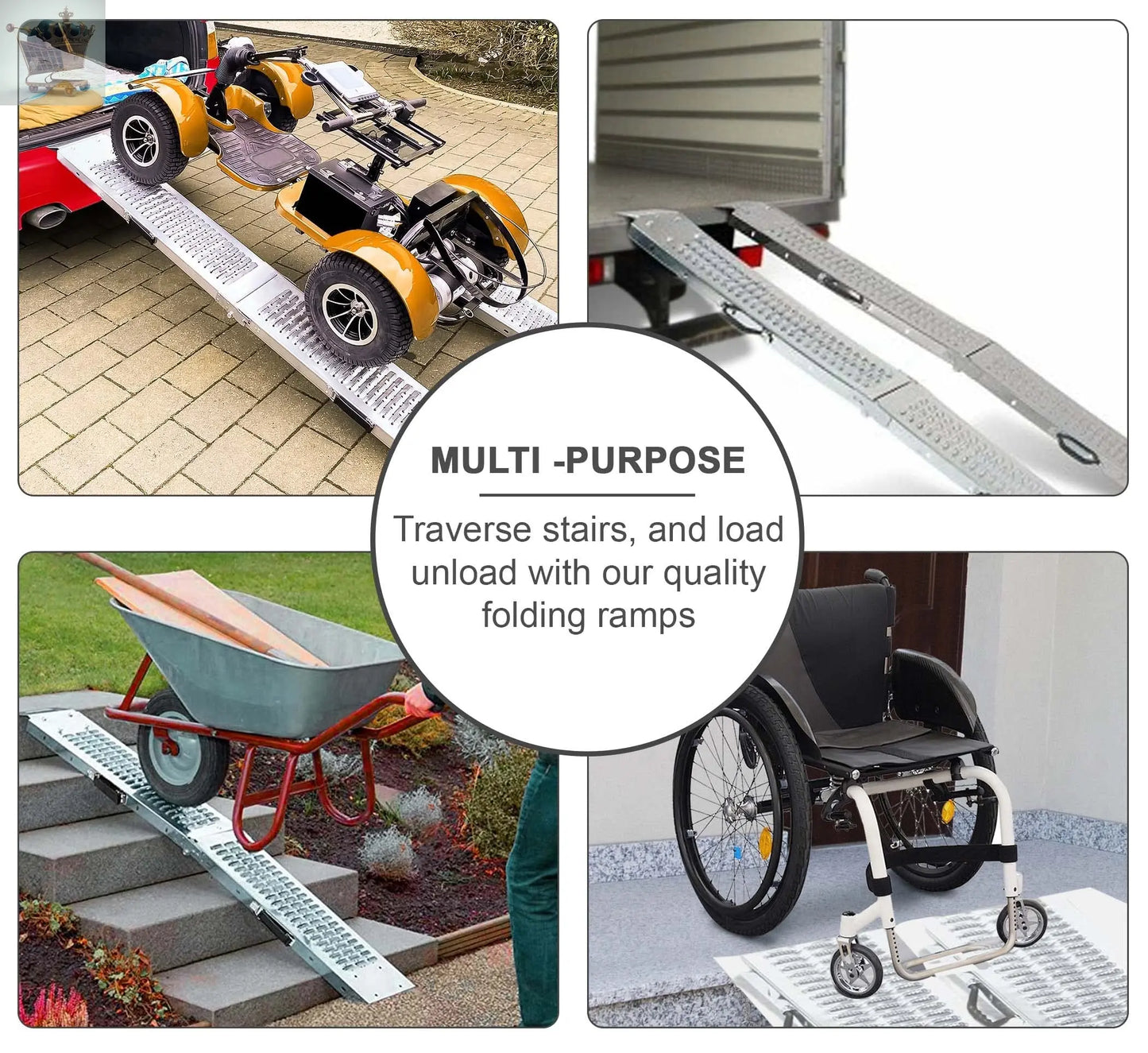 Heavy Duty Folding Ramps Galvanized Non-Slip Foldable Steel Access Ramps for Motorcycle, Car, Bike, Van & Accessible Vehicles - Max Loading Capacity 400 Kg Royalcart