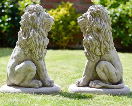 LION PAIR Stone Garden Ornament Statue Pillar Cap Gate Post 15kg Each Royalcart