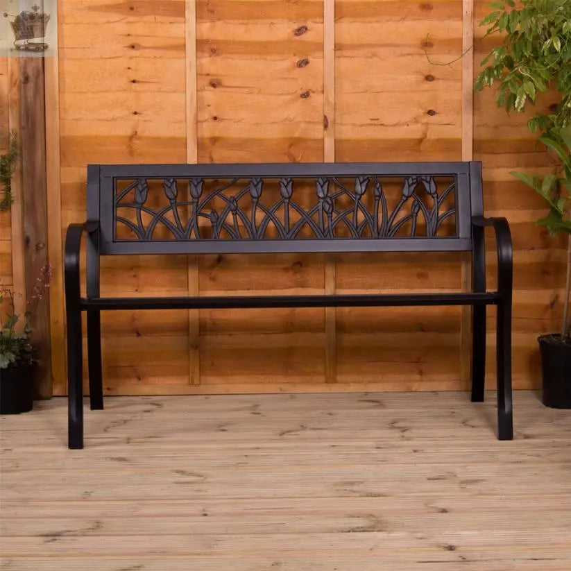Steel Garden Bench 3 Seater Outdoor Patio Seating Furniture Seat Tulip Style Royalcart