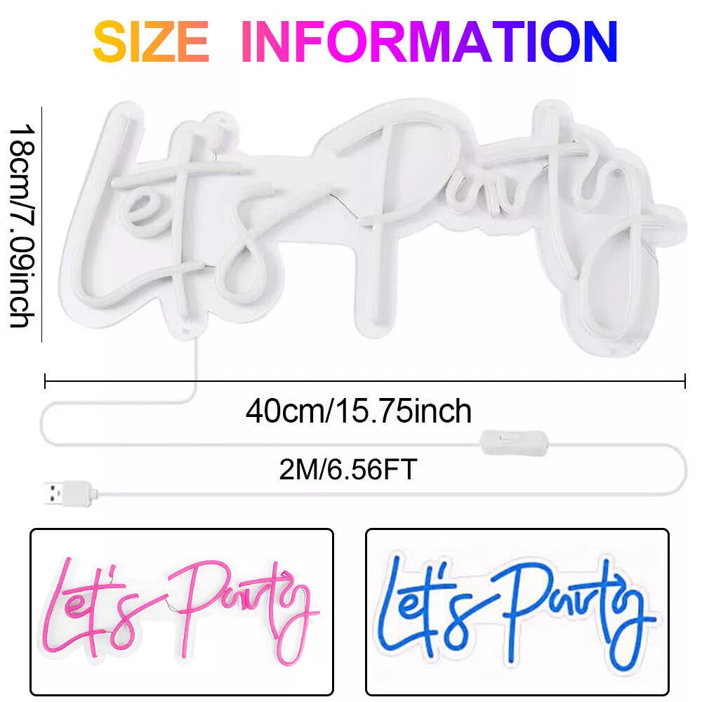 Let's Party LED Neon Sign Lights Hanging Display Light Wall Bar Wedding Decor UK