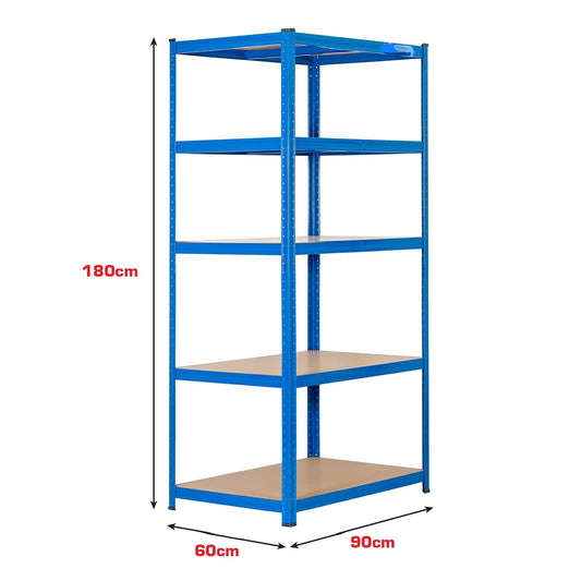5 Tier Metal Garage Shelving Unit 180x90x60cm BLUE