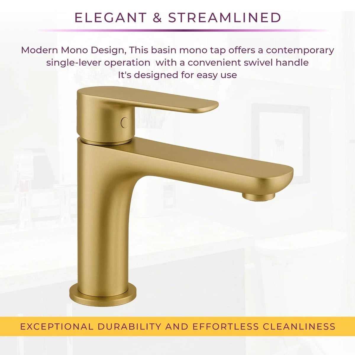 Gold Sink Tap Single Basin Mono Lever Handle Includes Click Waste