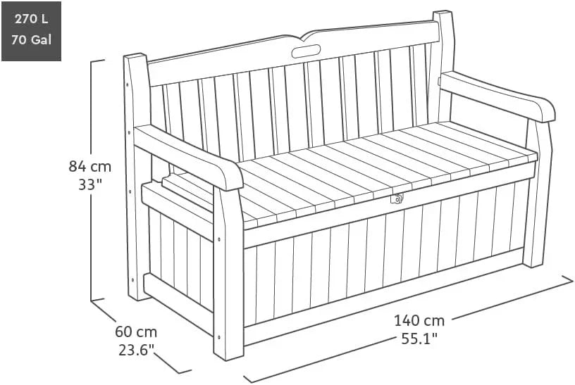 Garden Bench Plastic Storage Patio 265L Anthracite Grey Seat Durable