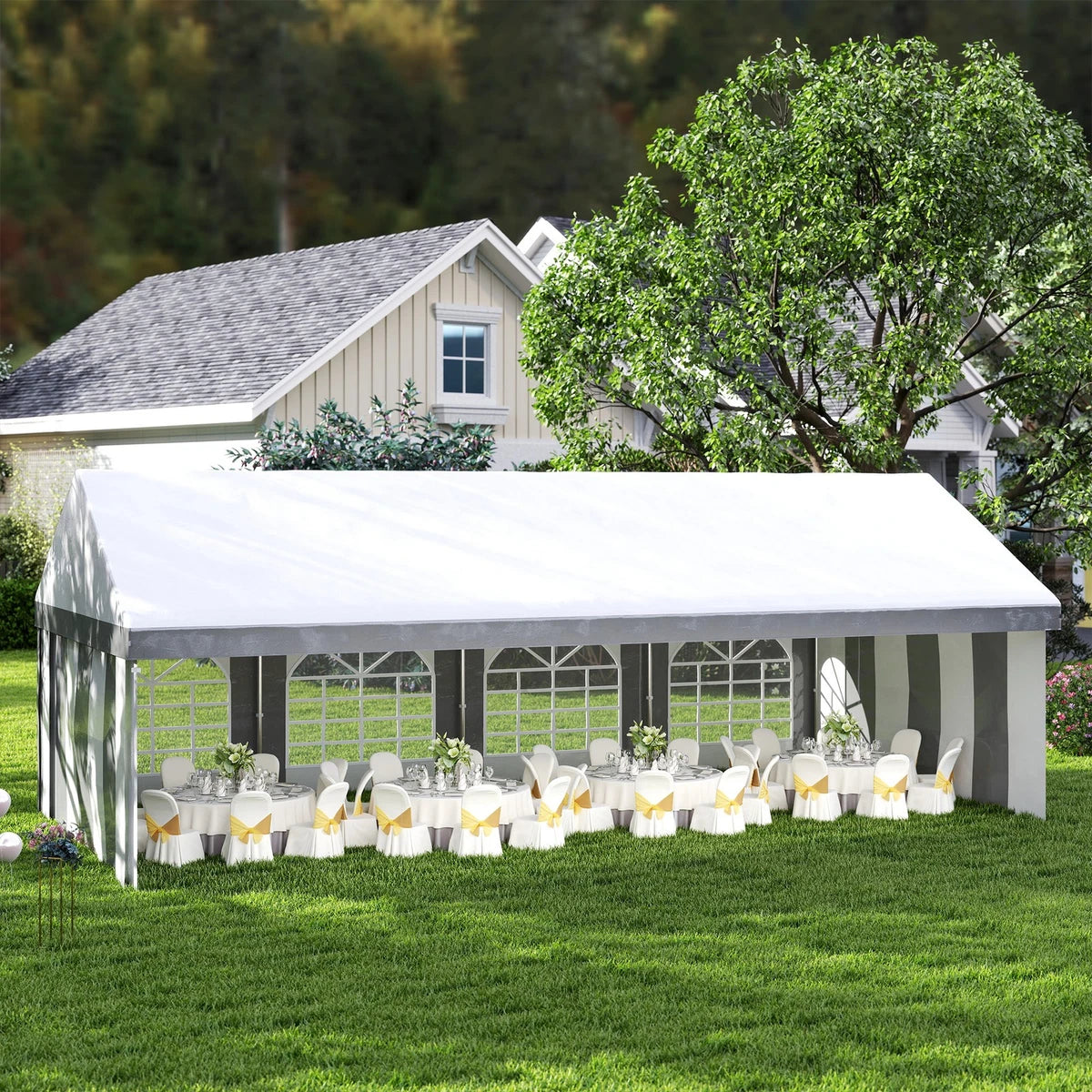 8x4m Party Tent, Marquee Gazebo with Sides, Windows and Double Doors