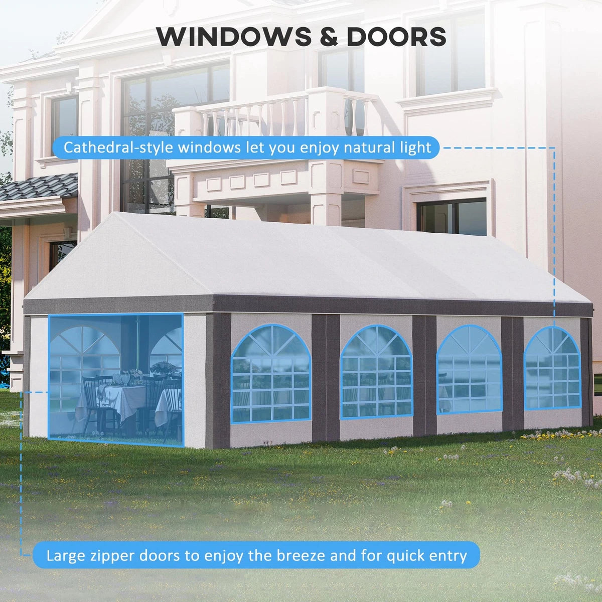 8x4m Party Tent, Marquee Gazebo with Sides, Windows and Double Doors