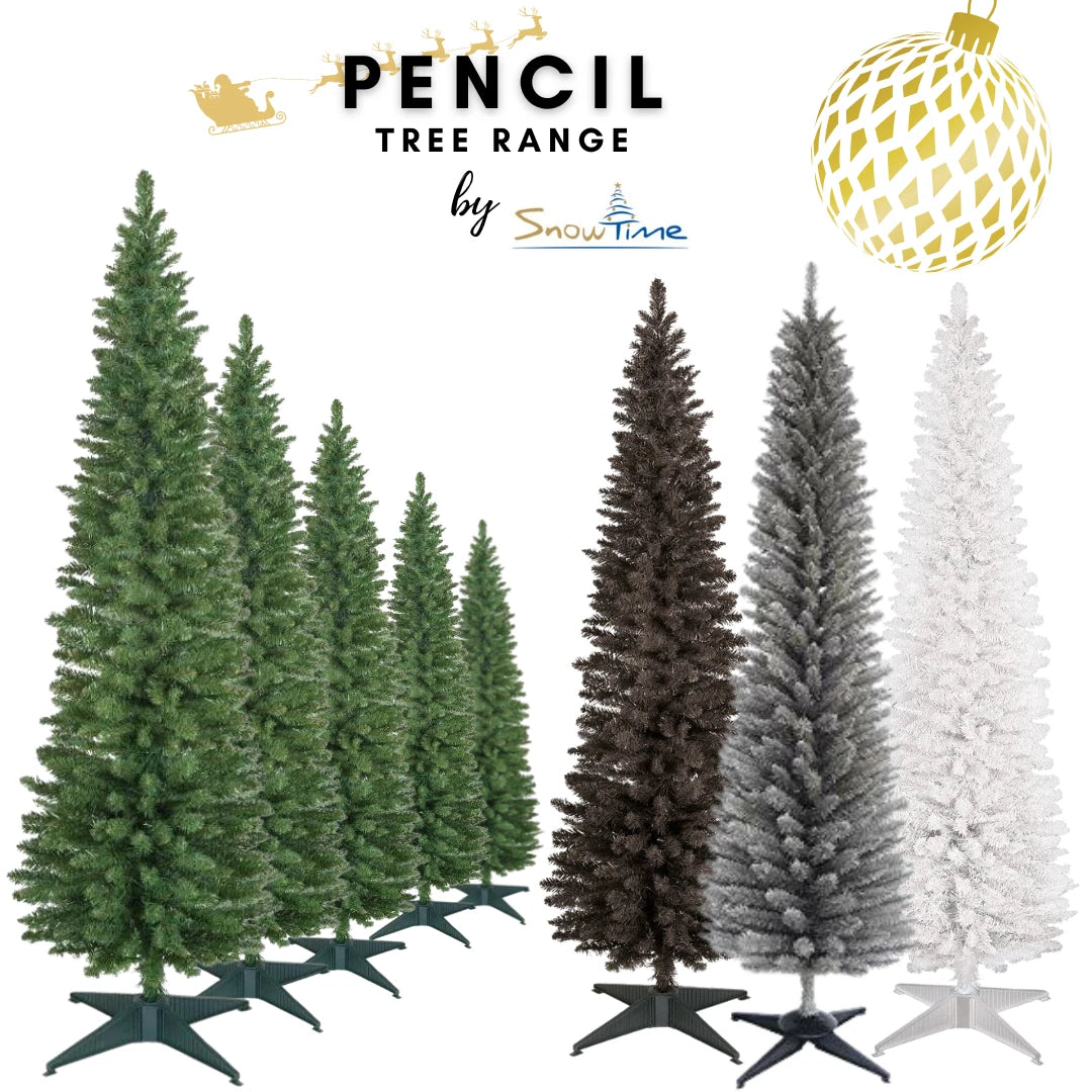 Christmas Tree Slim Pencil 5ft 6ft 7ft 8ft Green Grey White Black Xmas Trees