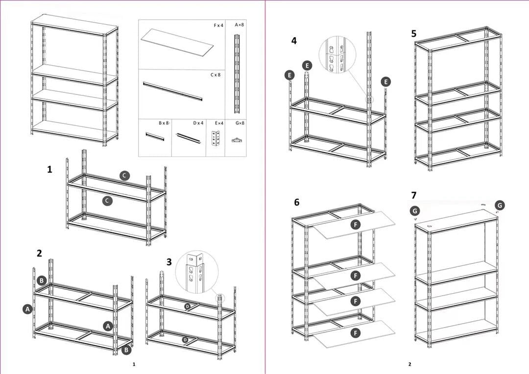 Boltless 4 Tier Racking Garage Shelving Storage Steel Unit 150X75X30 CM MND