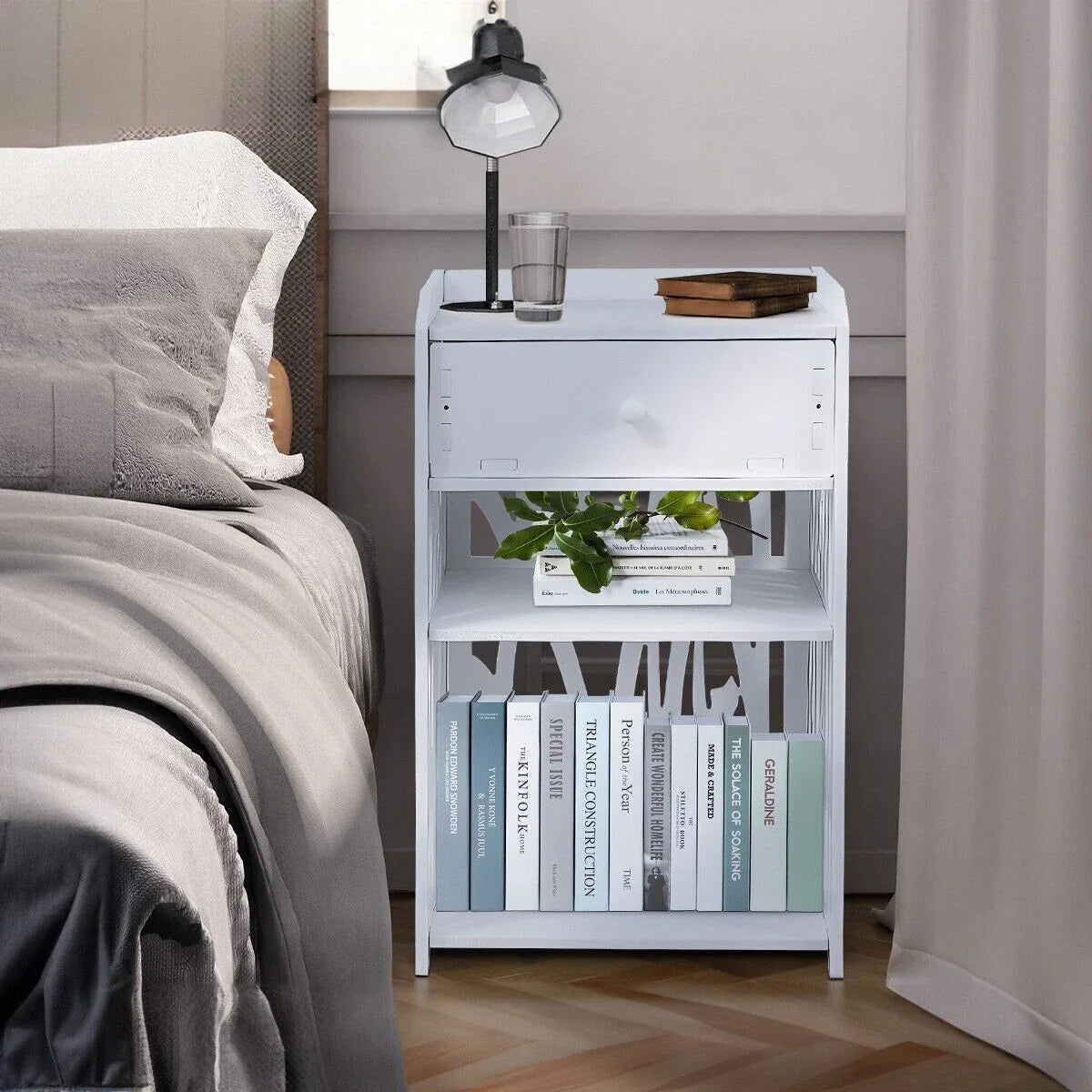 Bedside Table White Drawer Cabinet Small Side End Table Nightstand Storage Shelf