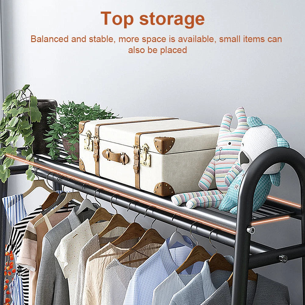 Heavy Duty Double Clothes Rail Rack Garment Hanging Stand Open Wardrobe Shelf UK