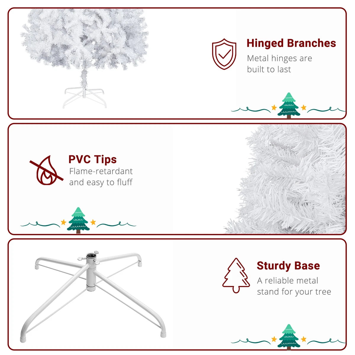 6FT White Christmas Tree With Stand Xmas Decorated Tree Quickly Install