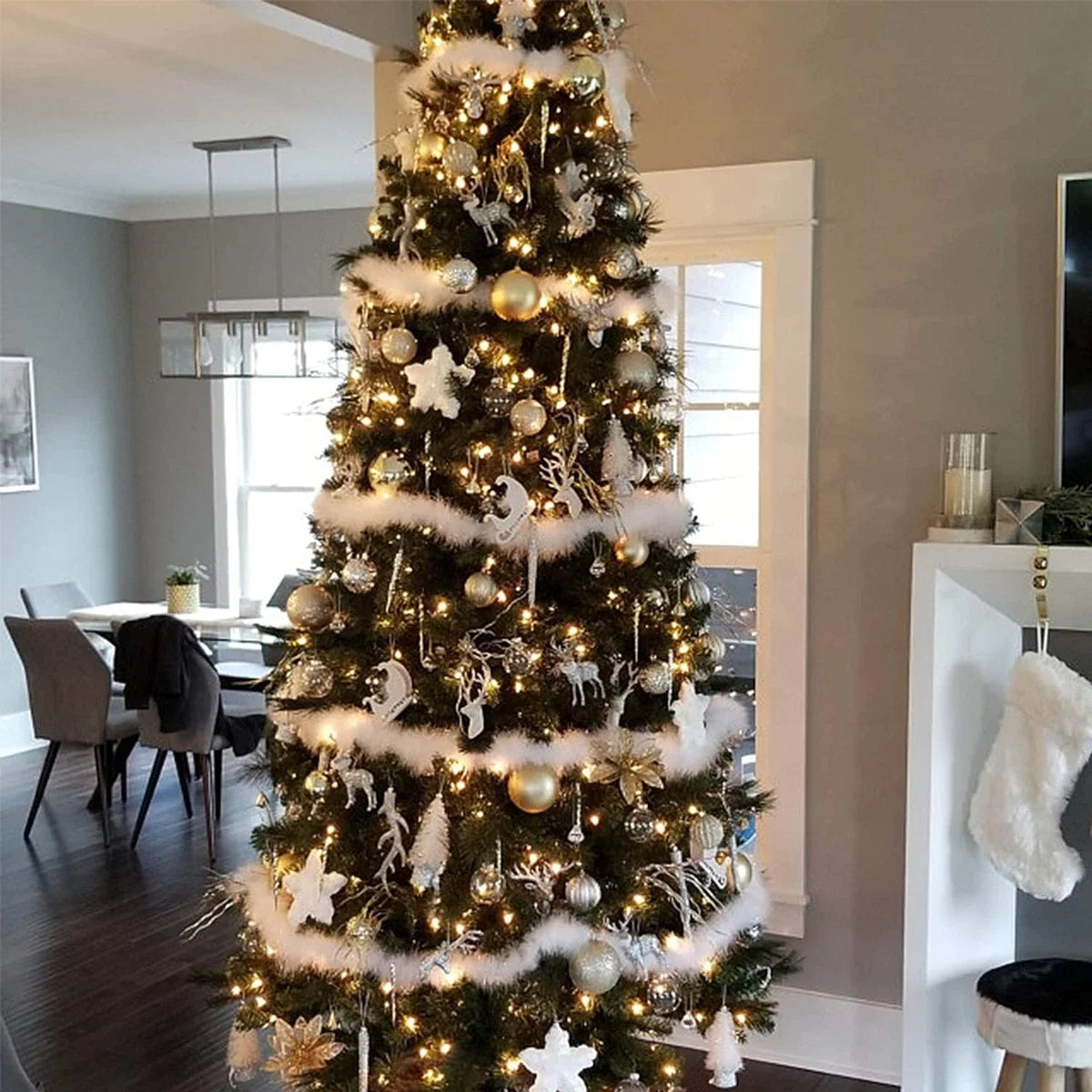 6M Christmas Tree White Feather Boa Strip Xmas Ribbon Party Garland Decoration