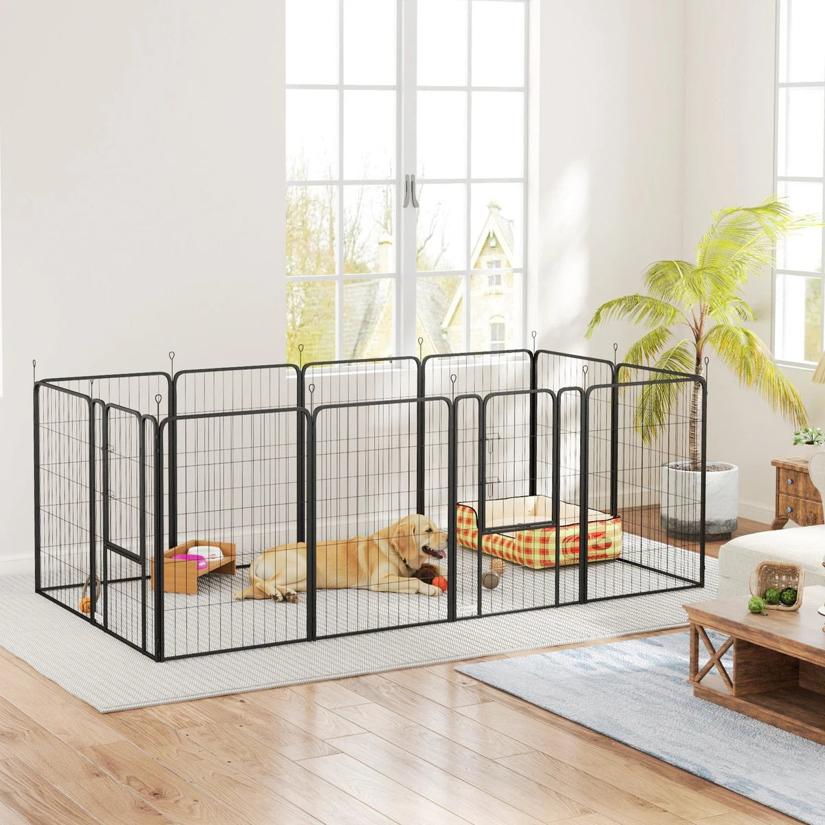 Dog Pen, 12-Panel Puppy Pen for Large Dogs, 100Hcm, Black