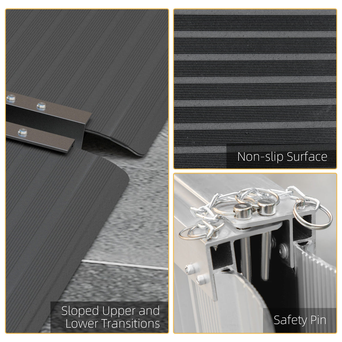 Wheelchair Ramp Folding Aluminium Threshold Ramp w/ Non-Skid Surface