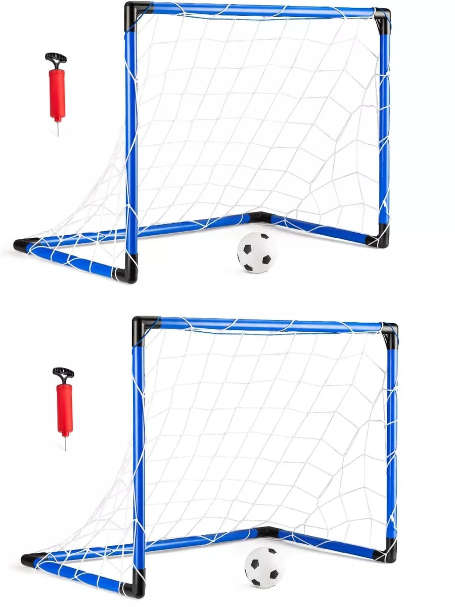 2 x Kids Football Soccer Goals Ball Pump Portable Posts Nets Indoor Outdoor Set