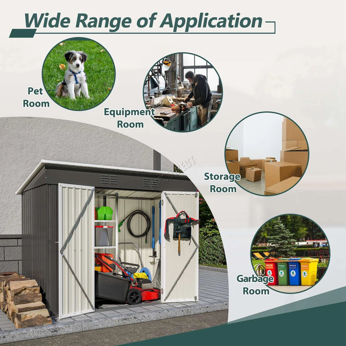 4X8FT Garden Shed Pent Roof Metal Free Foundation Base Storage House Anthracite