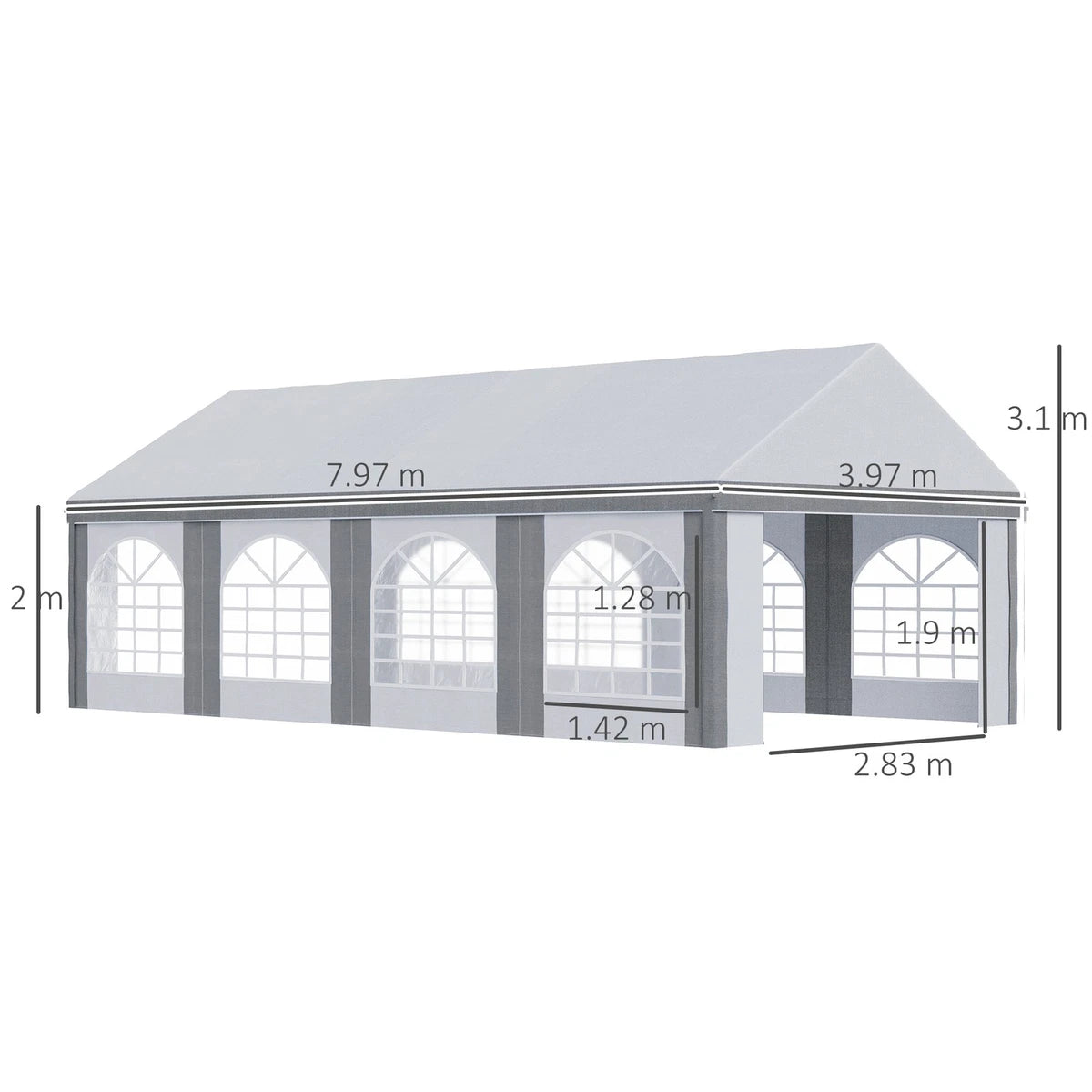 8x4m Party Tent, Marquee Gazebo with Sides, Windows and Double Doors