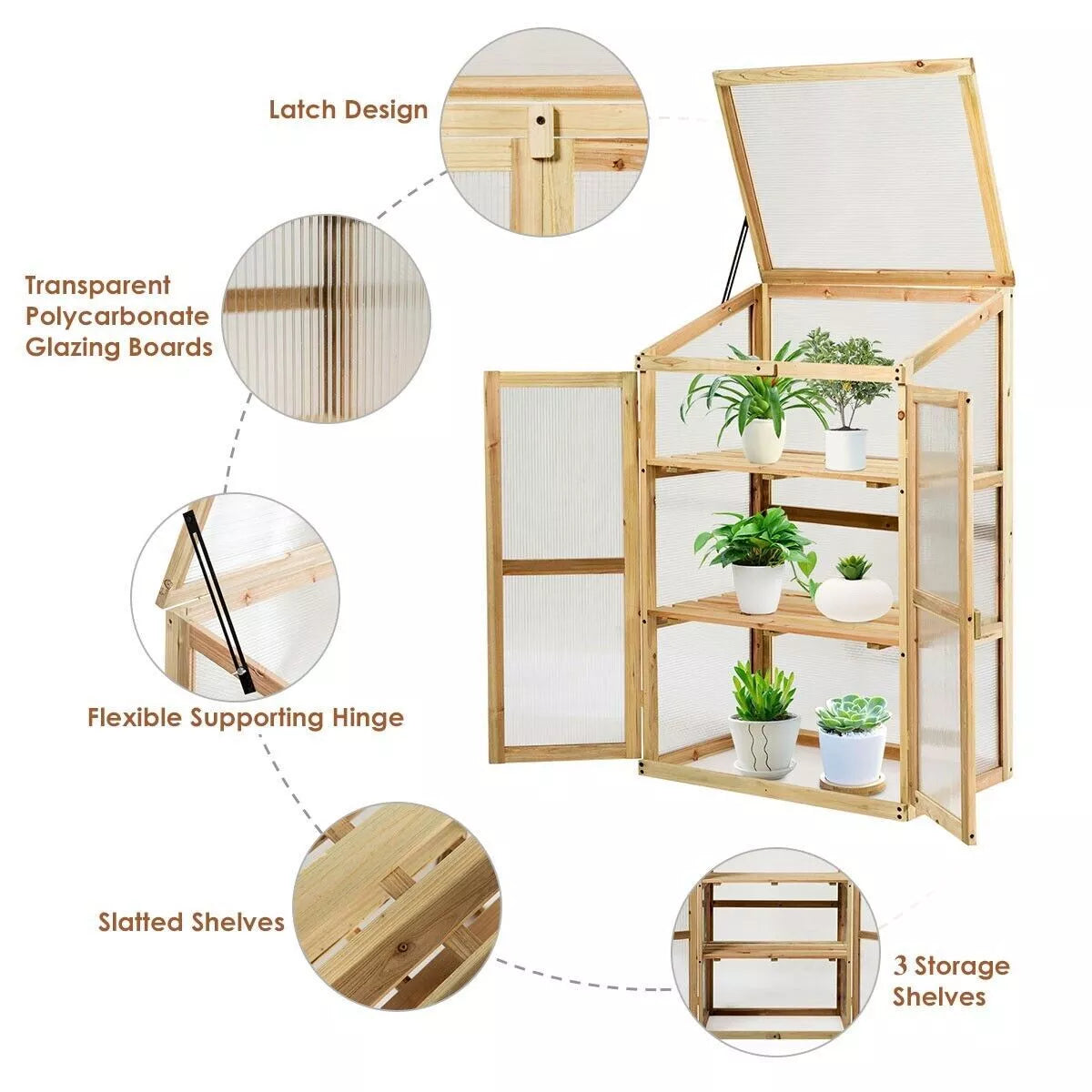 Mini Wooden Cold Frame Greenhouse Outdoor 3-Tier Raised Flower Planter Shelf