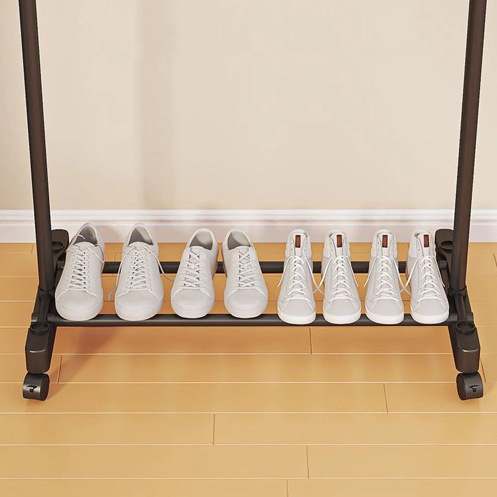 2 Tiers Clothes Rail Rack Garment Hanging Stand Shoe Storage Shelf Open Wardrobe