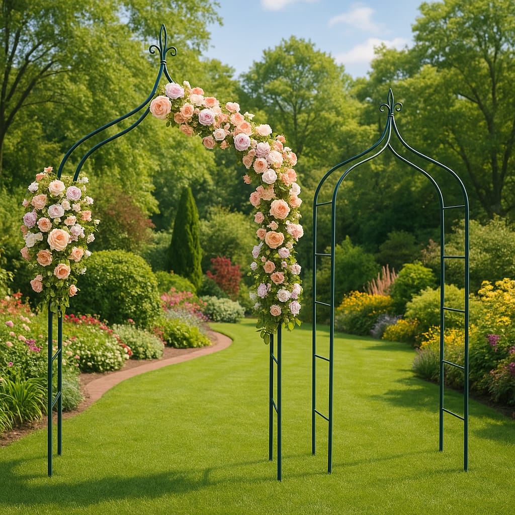 TRADITIONAL GARDEN ARCH HEAVY DUTY METAL ARCHWAY CLIMBING PLANTS SUPPORT OUTDOOR