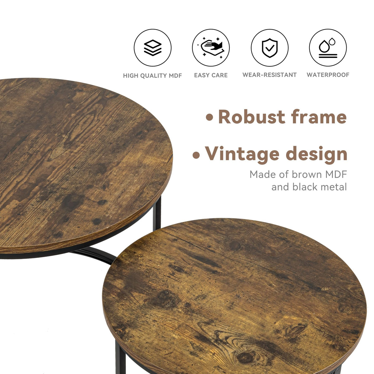 Nesting Coffee Tables Set of 2, Round Stacking Sofa Side Tables for Living Room