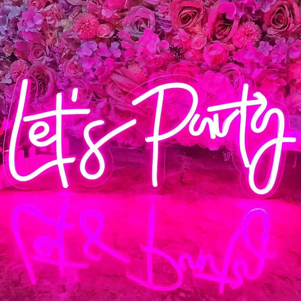 Let's Party LED Neon Sign Lights Hanging Display Light Wall Bar Wedding Decor UK