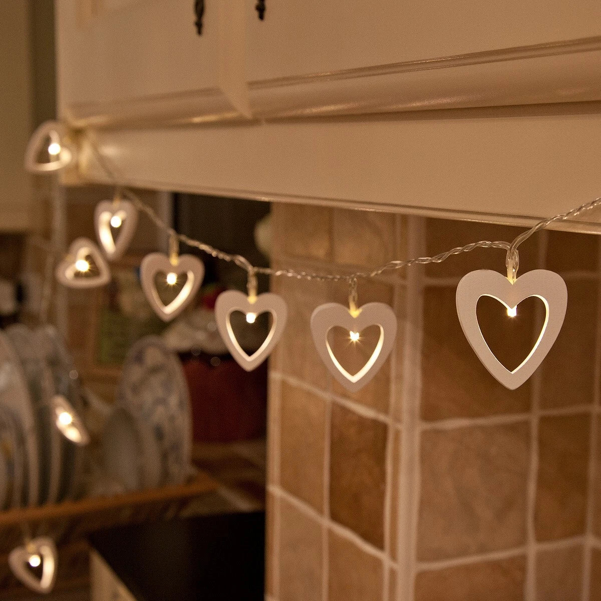 1.5m Battery Wooden Love Heart Warm White LED Indoor Fairy String Wire Lights