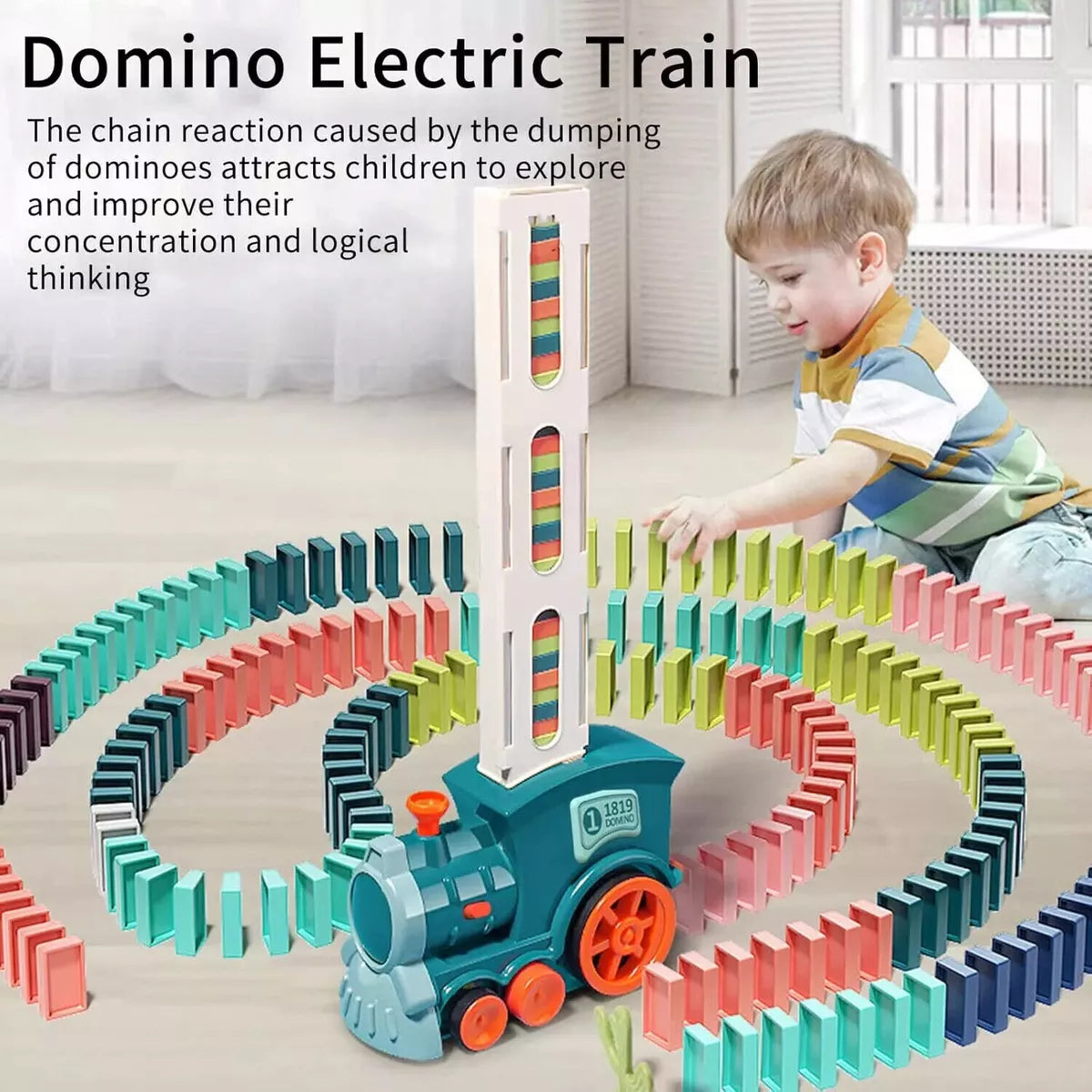Domino Train Toy Set Automatic Domino Blocks Laying Electric Train w/ Sound+