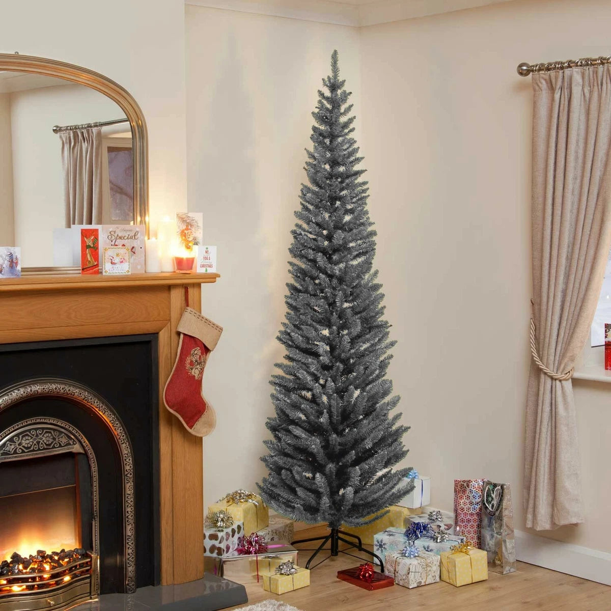 Christmas Tree Slim Pencil 5ft 6ft 7ft 8ft Green Grey White Black Xmas Trees
