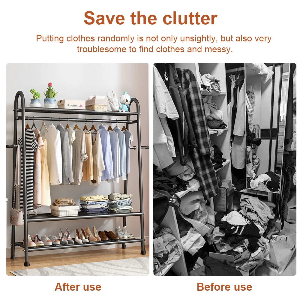 Heavy Duty Double Clothes Rail Rack Garment Hanging Stand Open Wardrobe Shelf UK