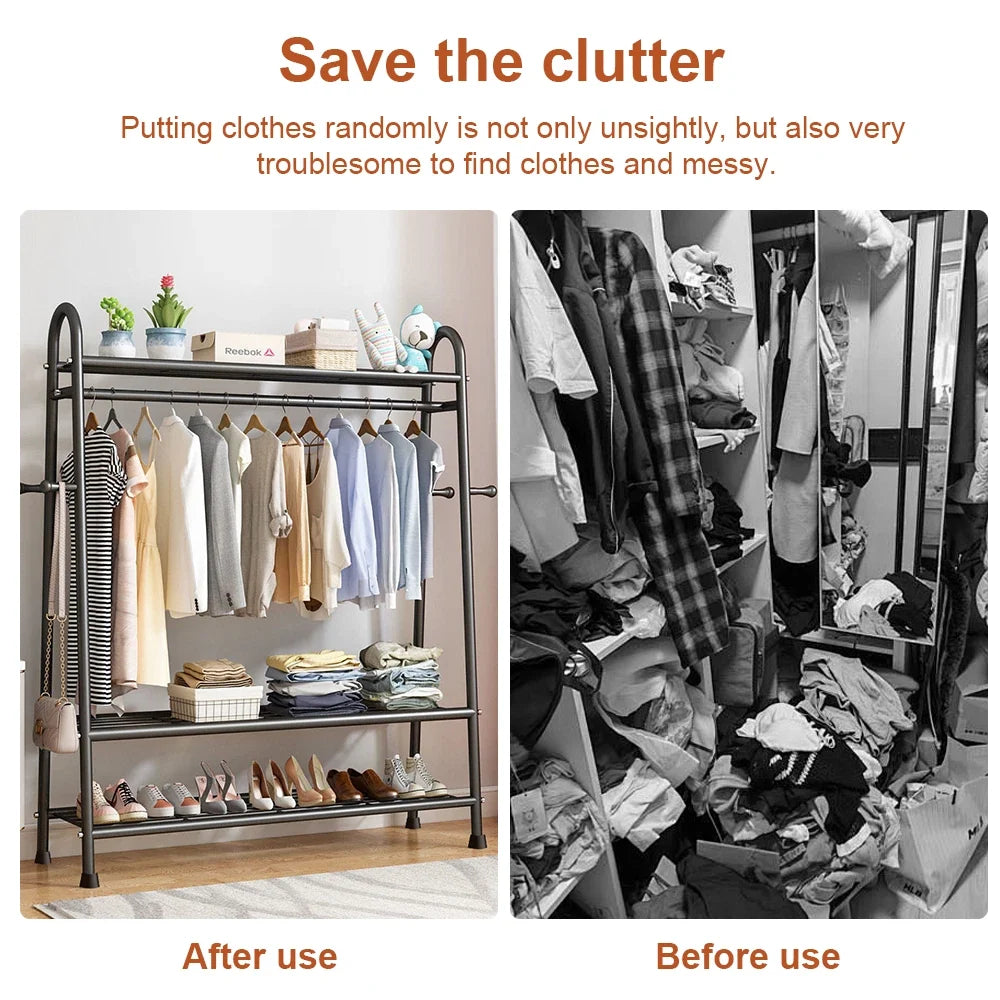 Heavy Duty Double Clothes Rail Rack Garment Hanging Stand Open Wardrobe Shelf UK