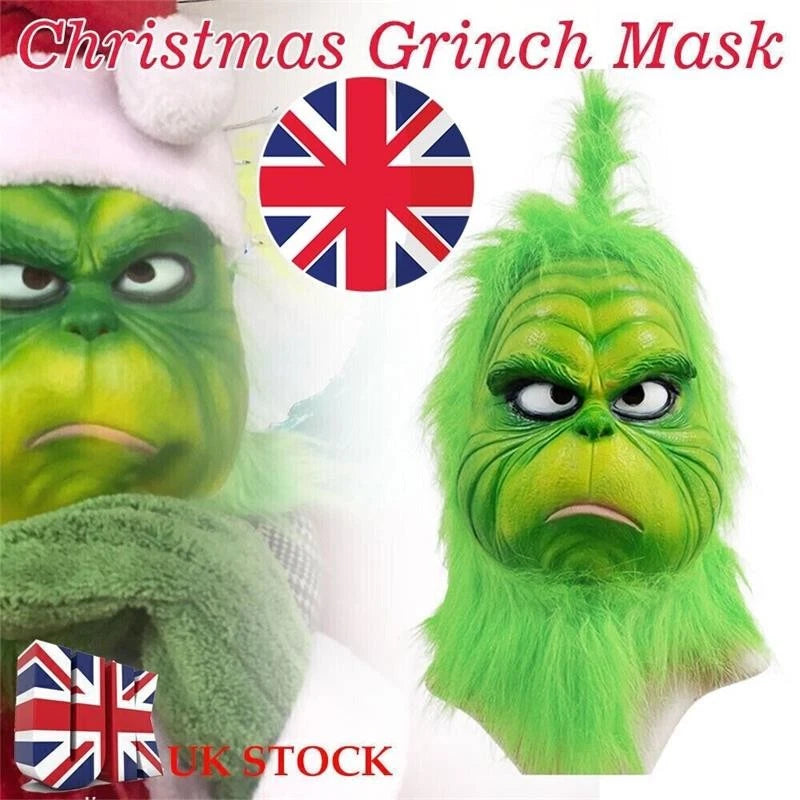 UK The Grinch Latex Mask Adults Costume Cosplay Christmas Fancy Dress Outfits